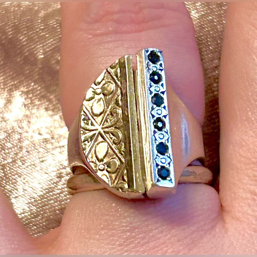 Unique Sterling And 10k Vintage Sapphire Ring